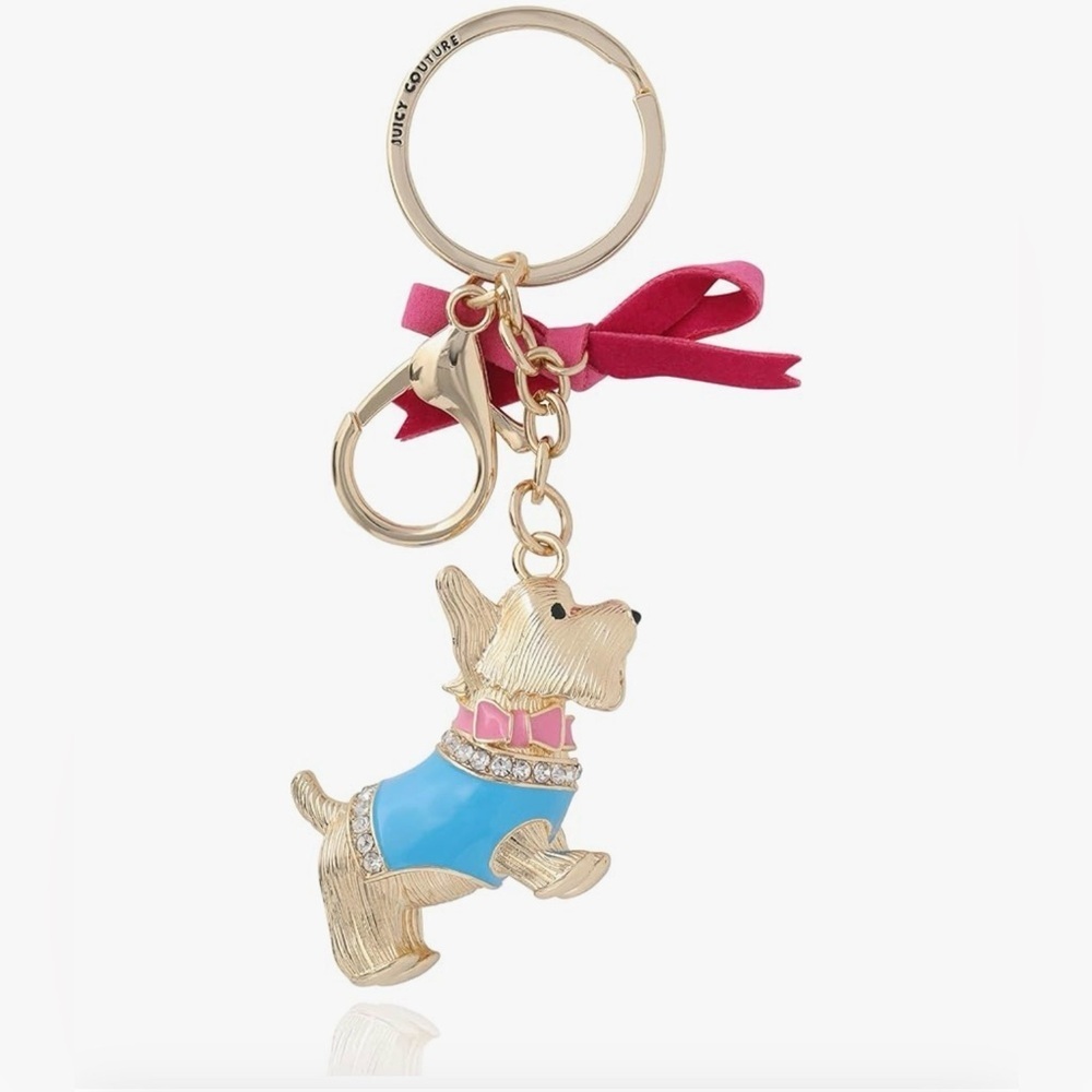 NWT Juicy Couture Crystal Scottie Dog Keychain with Satin Bow